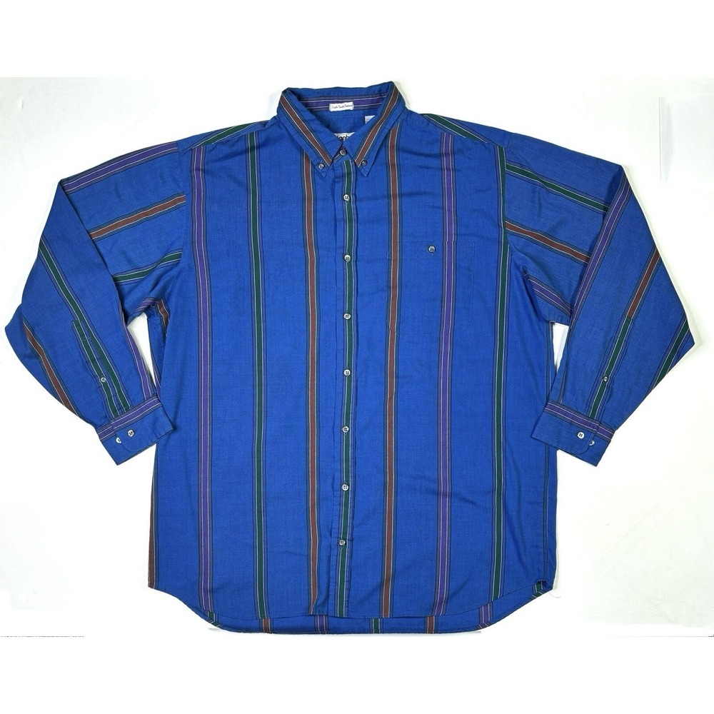Manhattan Shirt Mens XLT Vintage Button Down Single Needle Tailoring Blue Stripe